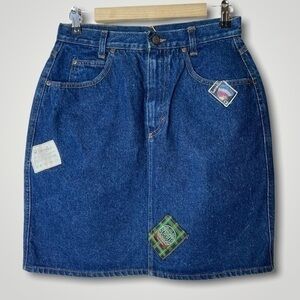 Vintage Benetton High Rise Denim Jean Skirt With Benetton Patches